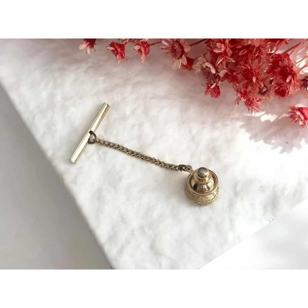 Ombre Orange & Red Rhinestone Gold Toned Vintage Men's Tie Tack